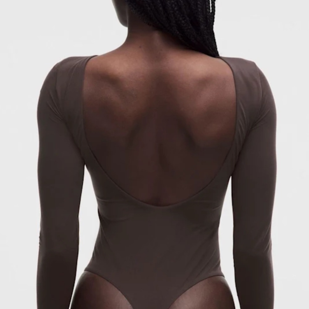 LULULEMON WUNDERMOST BOATNECK SCOOP BACK BROWN BODYSUIT- XS